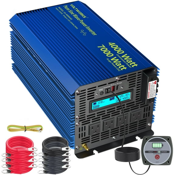 Voltworks 12 VDC 4000W Continuous 7000W Surge Power Inverter for Off-Grid Solar RV Boat