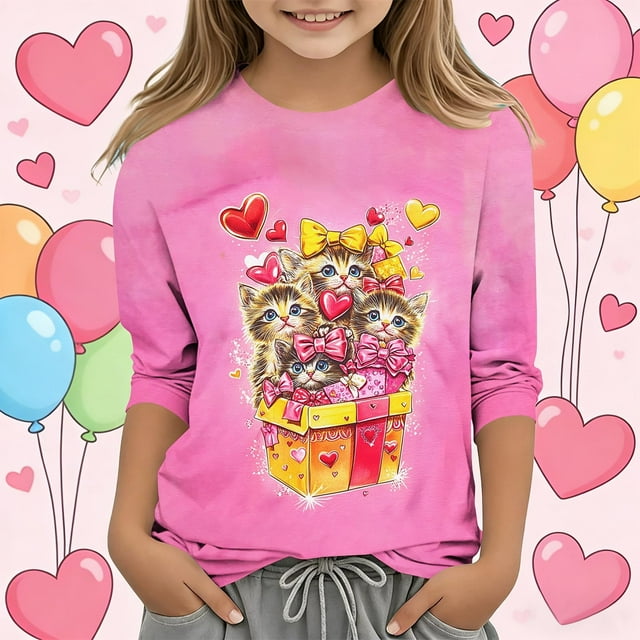 Blusas y camisas de cuello redondo y manga larga para niños de 3 a 12 años, lindas y divertidas camisetas de cuello redondo y manga 3/4, camisetas para niños.
