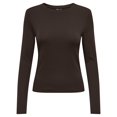 thumbnail image 1 of ONLY Camiseta de manga larga para mujer - ONLRILEY O-NECK TOP, manga larga, cuello redondo, algodón elástico Marrón oscuro M (Medium), 1 of 6