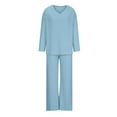 thumbnail image 4 of QATAINLAV Casual Knit Lounge Sets for Women 2 Piece Pajama Set 2025 Fall Fashion Long Sleeve Shirts and Straight Leg Trousers Matching Outfits Sets Blue M, 4 of 7