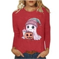 thumbnail image 2 of YUGYXL Women's Halloween Sweatshirts Pumpkin Ghost Graphic Long Sleeve Casual Crewneck Pullover Tunic Tops Red S, 2 of 7