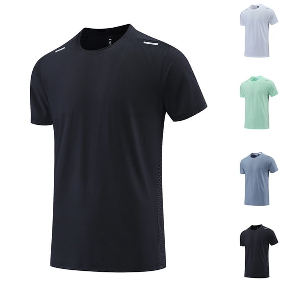 Men's Quick Dry Running T-Shirt With Nylon & Spandex, Crew Neck Short Sleeve Moisture Wicking Top, Solid Printed Athletic Tee for Gym Workout Fitness Reflective Casual | Zenithor,Black L