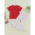 thumbnail image 4 of Bagilaanoe 4th of July Clothes for Toddler Baby Girls Short Sleeve Letter Print T-shirt Tops + Stars Flare Trousers 6M 12M 18M 24M 3T 4T Kids Independence Day Outfits 2pcs Long Pants Set, 4 of 9