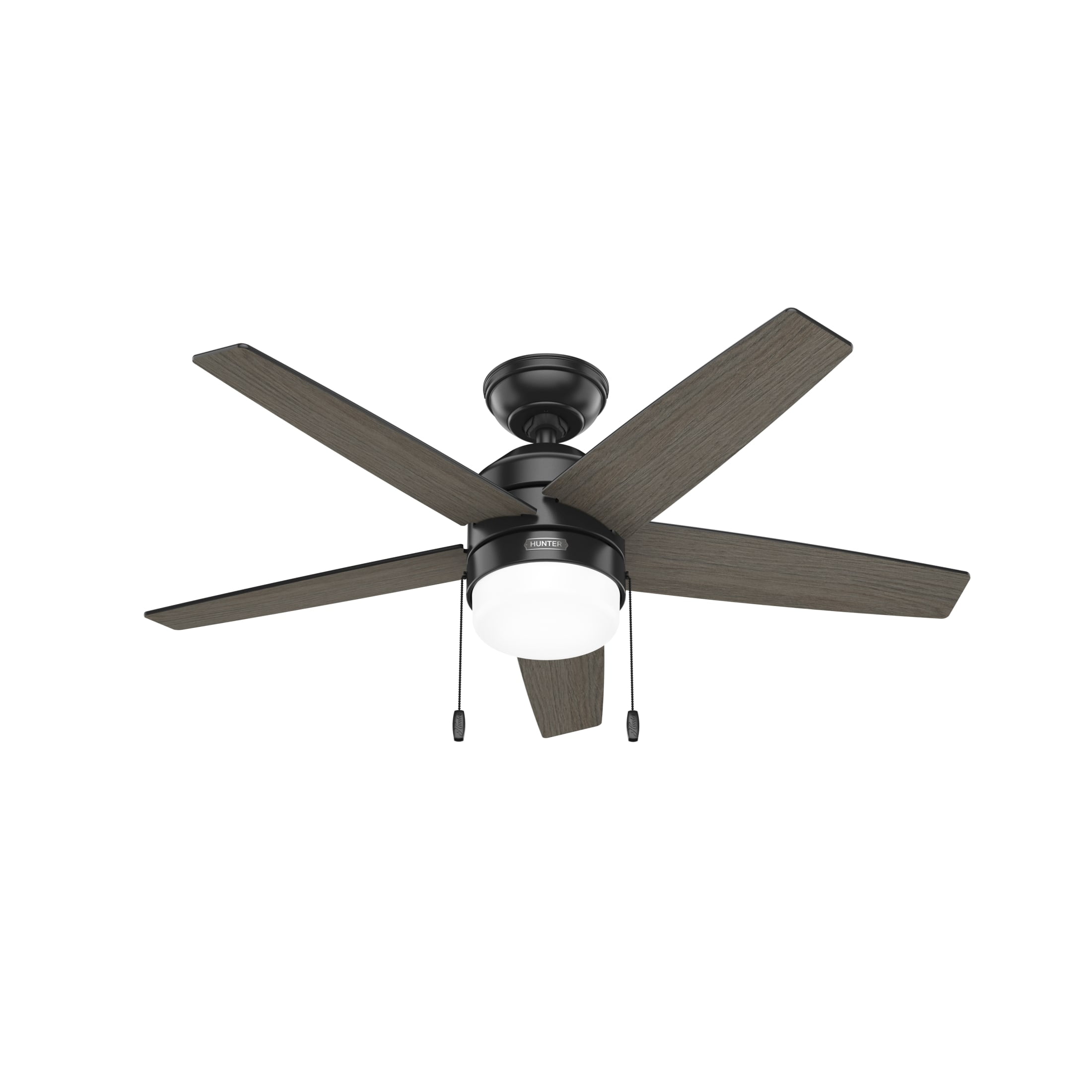 Hunter 44 inch Indoor Ceiling Fan with LED Light and Pull Chain - Black Modern Ceiling Fan, Standard Mount, 5 Blades, For Bedroom, Living Room, or Kitchen - Bardot 52492, Matte Black