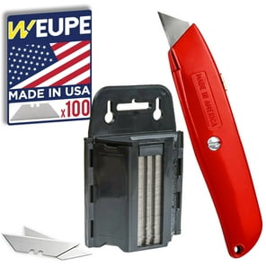Weupe Razor Blades Utility: Single Edge Razor Blades 100 Pack, Razor Blade Scraper Refills, Steel Box Cutter Blades USA-Made, Safety Straight Edge