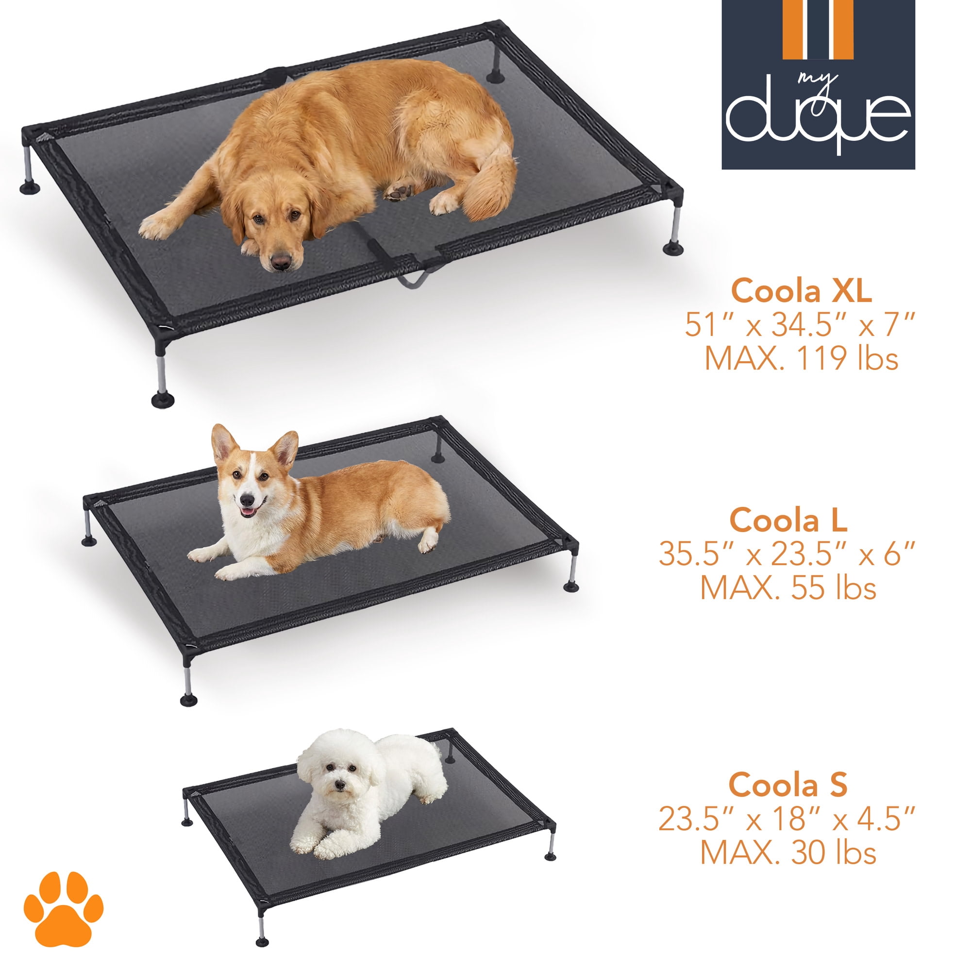 My Duque: COOLA Pet Bed - XLarge - Black, 51 x 34.5" Dog Lounger, Breathable Mesh Fabric, Elevated Structure For Joints, Steel Frame, Animal 119lb Cap