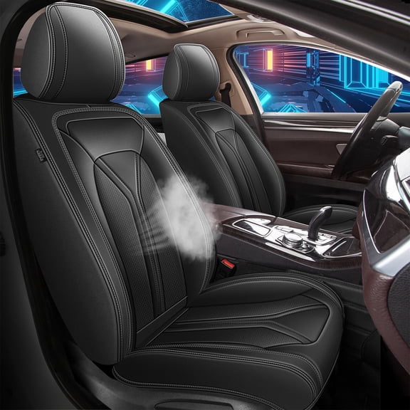 HQBQBUG Car Seat Cover Fit for Kia Sportage 2009-2025 Leather Seat Protector with Lumbar Support Automotive Interior Compatible Airbag Black,Front Seat(2 Seats)