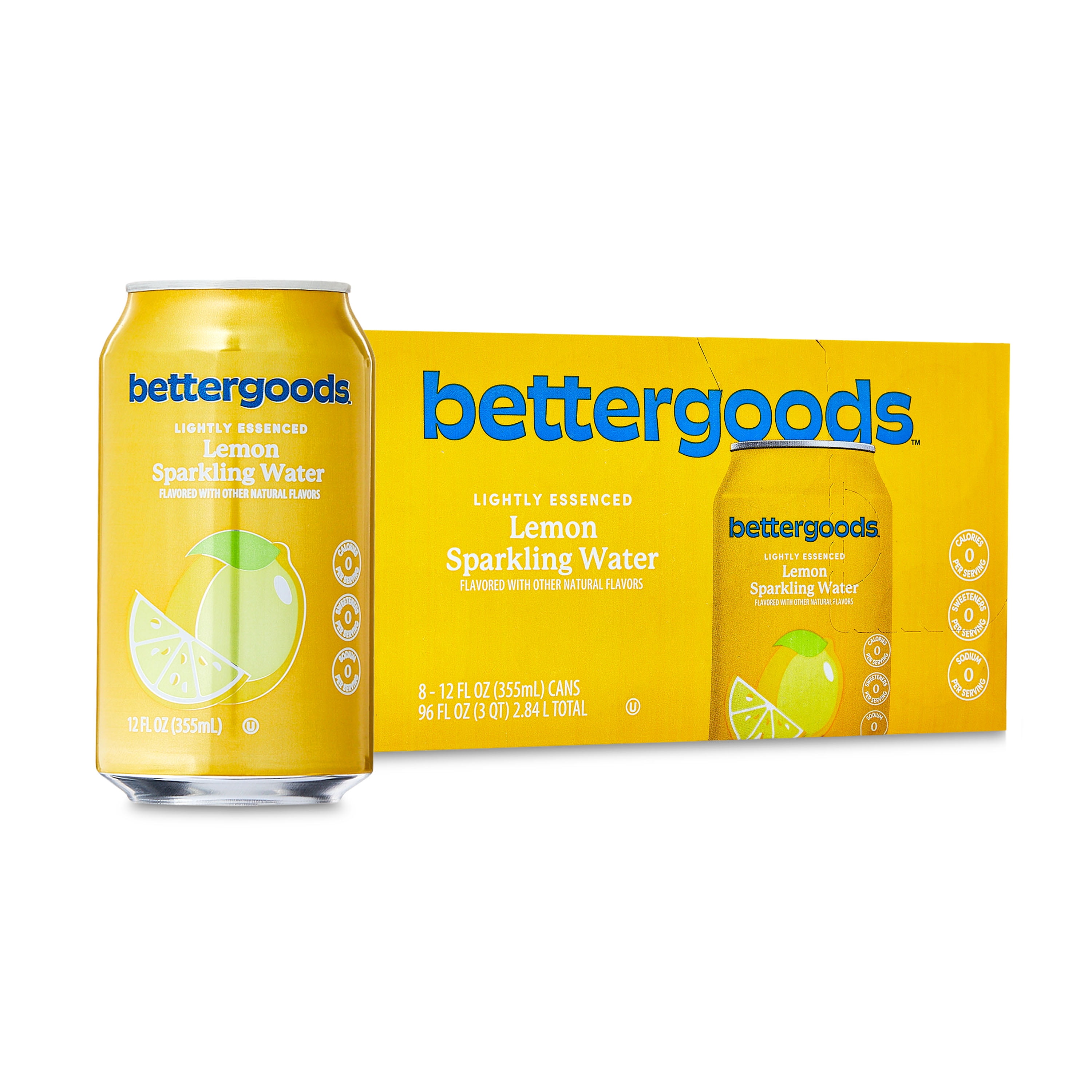 (3 pack) bettergoods Lemon Flavored Sparkling Water, 12 fl oz, 8 Cans