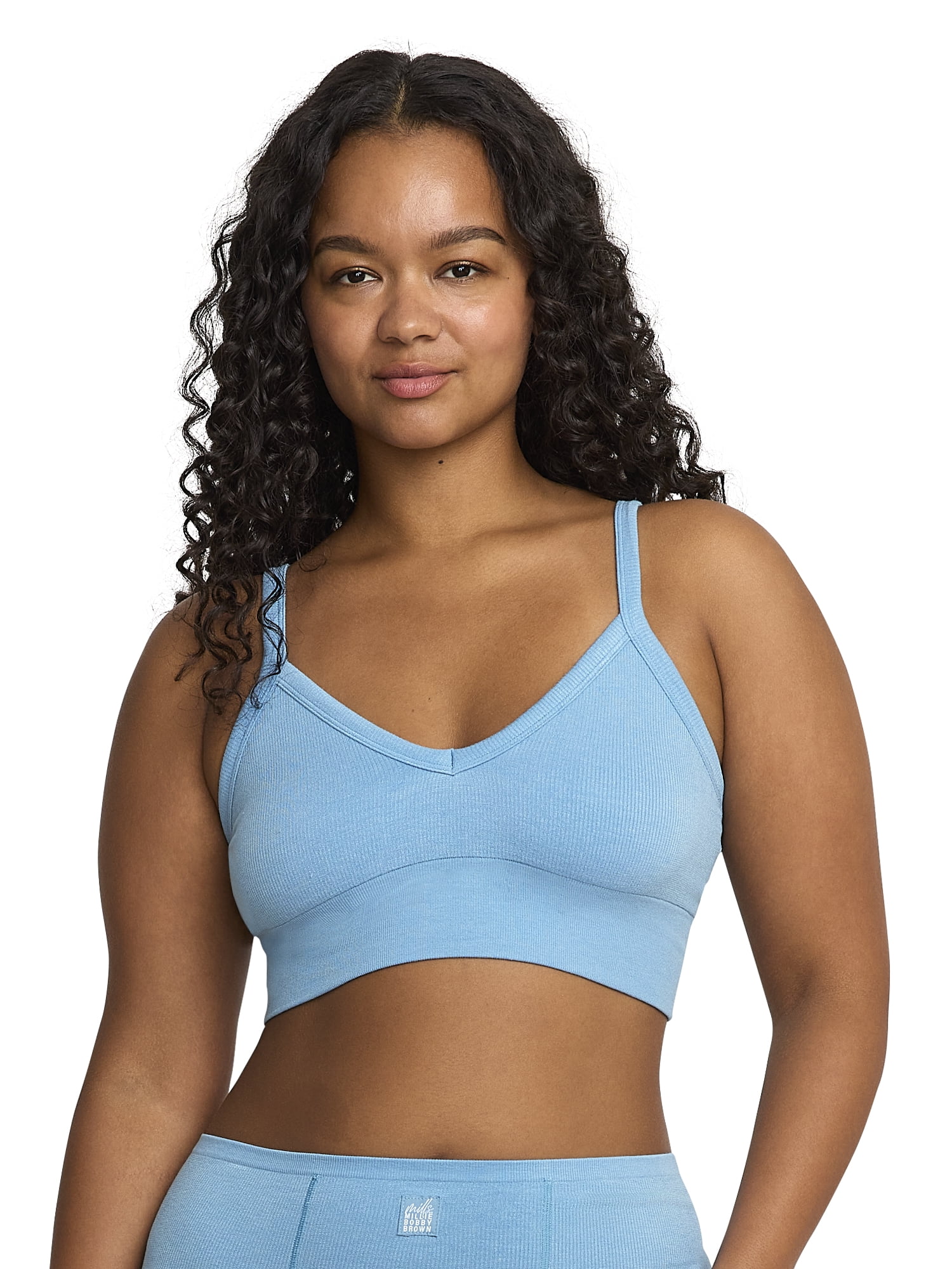 Mills by Millie Bobby Brown Women's Softie Ribbed V-Neck Bralette, Sizes XS-XXXL