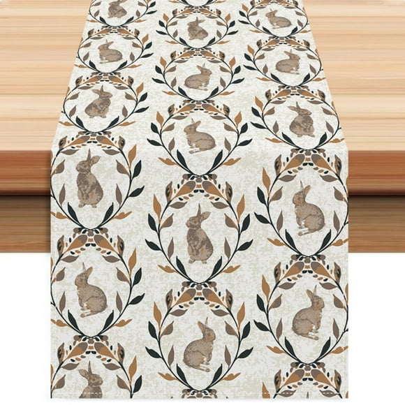 Binwennn Chemin de Table de Pâques en Lin Imprimé Lapin Nappe Décoration de Fête de Vacances Tournesol Décorations de Douche Nuptiale Chemins de Table Fantaisie 108 Pouces pour Salle à Manger