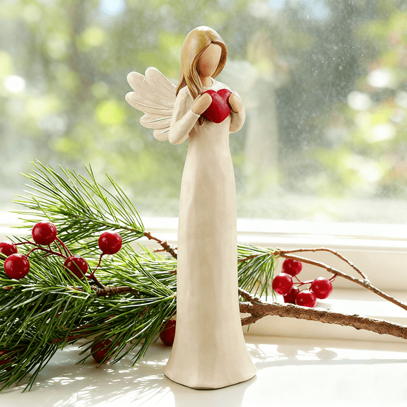 DurableDelights 7.48"Angel Figurine with Heart Hand Painted Ornaments Statue for Home Decor