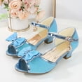 thumbnail image 2 of JUMEYU Kids High Heels for Girls Girls Sandals Low Heel Dress Pump Ankle T Strap Flower Shoes Toddler/Little Kid/Big Kid Size 3.5 (Blue,Big Kids 3.5), 2 of 6
