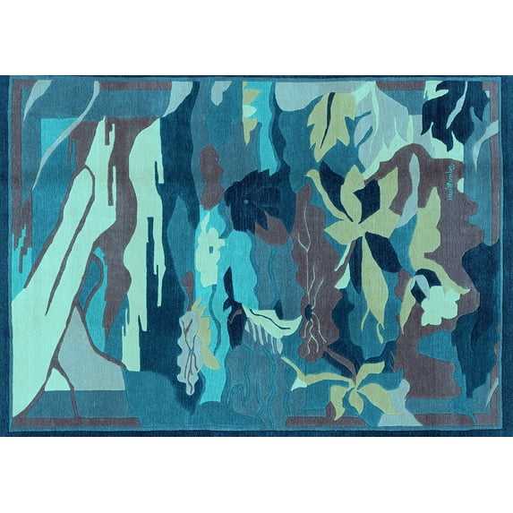 Ahgly Company Indoor Rectangle Abstract Light Blue Modern Area Rugs, 2' x 3'