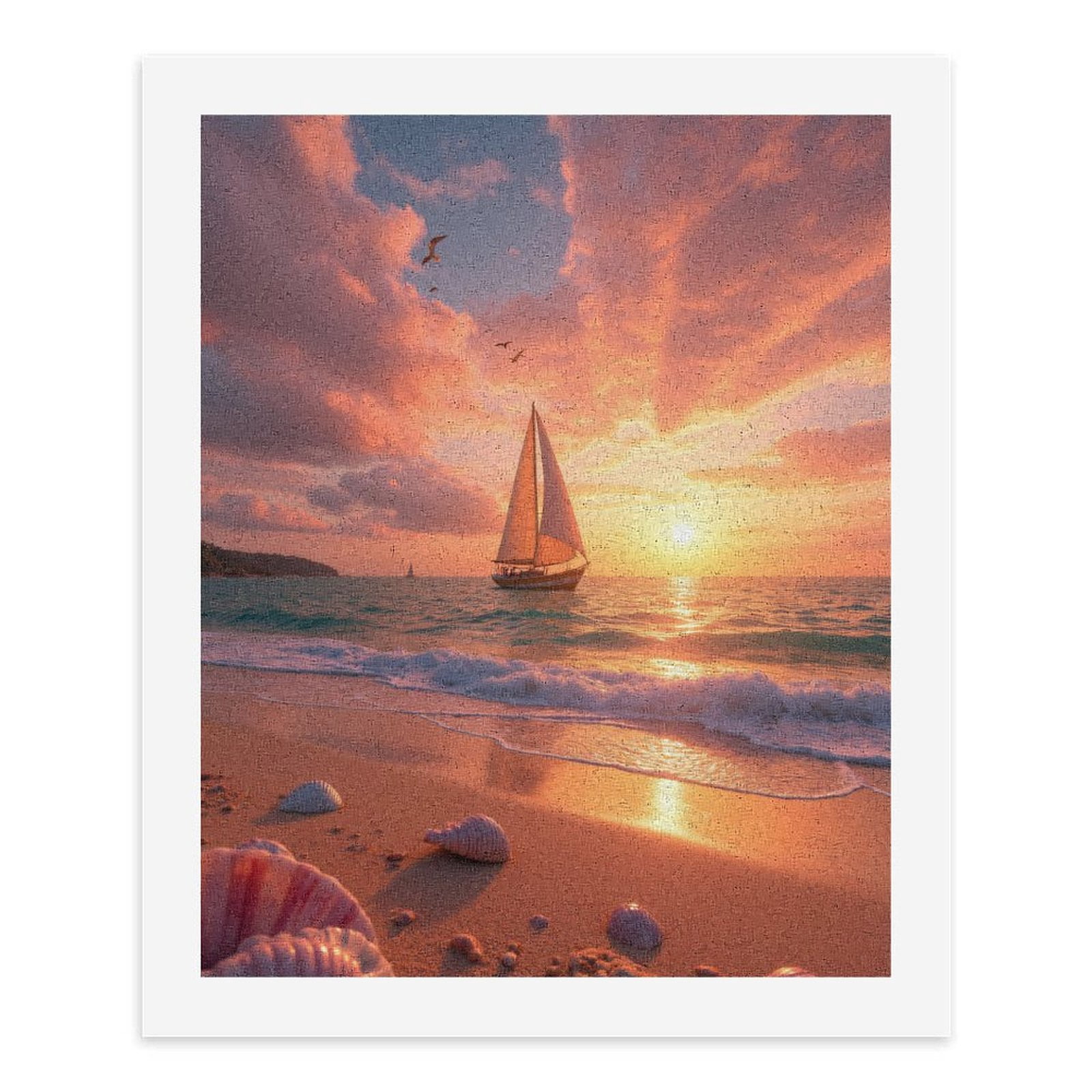 Paint By Numbers Kit for Adults Beginner - Seashell Beach Sunset Sailboat Serenity DIY Canvas Painting Kits for Adults, Frameless Paint By Number for Adults for Home Wall Decor 16x20 Inch