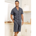thumbnail image 3 of EA'S SECRET Mens Pajamas Set 100% Cotton Short Sleepwear Sets Classic Button Down Loungewear Summer Mens Pjs Sets With Pockets（Deep Grey，XL）, 3 of 7