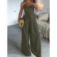 thumbnail image 4 of Women'S 2 Piece Summer Outfit Button Down Peplum Top and Wide Leg Pants Set Green L, 4 of 8