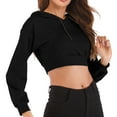 thumbnail image 3 of QUYUON Cropped Sweatshirts for Women Casual Long Sleeve Crop Top Hoodies Pullover Shirts Drawstring Elastic Waist Crop Hooded Sweatshirts Tops Athletic Hoodies Fashion Cute Sweatshirts Black M, 3 of 8