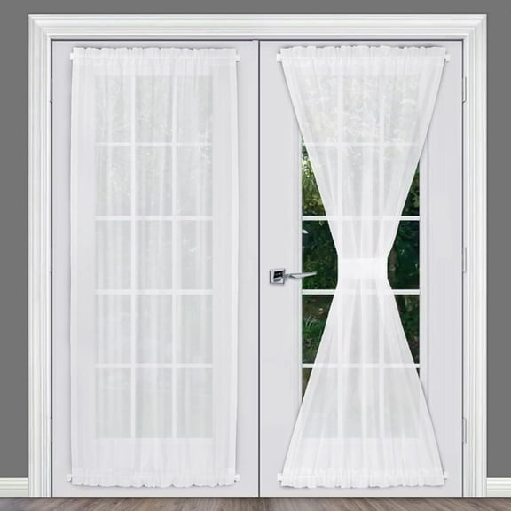 ODGMUUG 2pcs 25 W x72 L White French Door Curtains Curtain Panels. A White 25 x 72 Privacy blackout glass curtain with tie-down strap