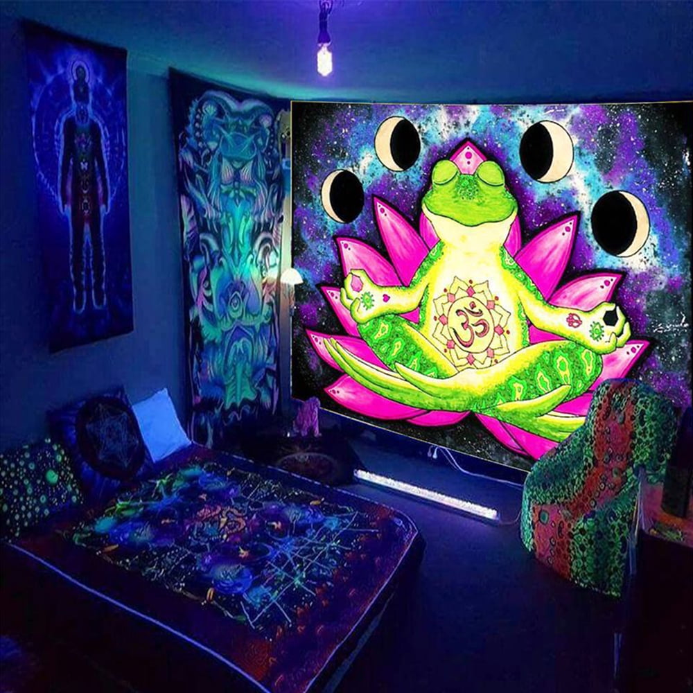 Goory Luminous Tapestry UV Fluorescent Background Mandala Bohemian Throw  Cover Tapestry Trippy Wall Throw Tapestry Psychedelic Wall Hanging  Tapestries 01 W:79