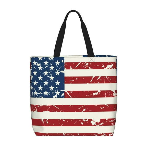 Defioc Vintage American Flag Pattern Tote Bag for Women,Large Capacity Tote Bag with Zipper Casual Shoulder Handbags Shopping Bag