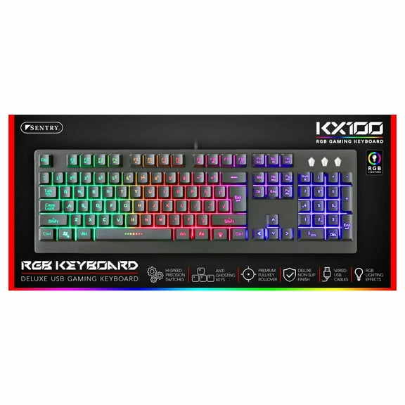 Sentry HPXKX100 RGB LED Wired Gaming Keyboard – 104 Keys, USB, Multicolor Backlight