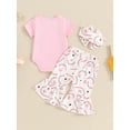thumbnail image 4 of Bagilaanoe 3pcs Newborn Baby Girl Summer Pants Set Short Sleeve Romper Tops + Print Flare Trousers + Headband 3M 6M 12M 18M Infant Casual Clothes, 4 of 7
