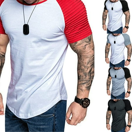 Men Fashion Slim Fit V Neck Short Sleeve Sports Muscle Tee T-shirt Casual