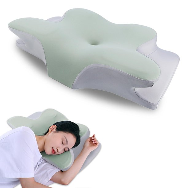 Almohada Cervical de Espuma viscoelástica Almohada ortopédica ergonómica 2 en 1 Que Alivia el Dolor de Cuello y Brinda Soporte Contorneado para Personas Que Duermen de Lado