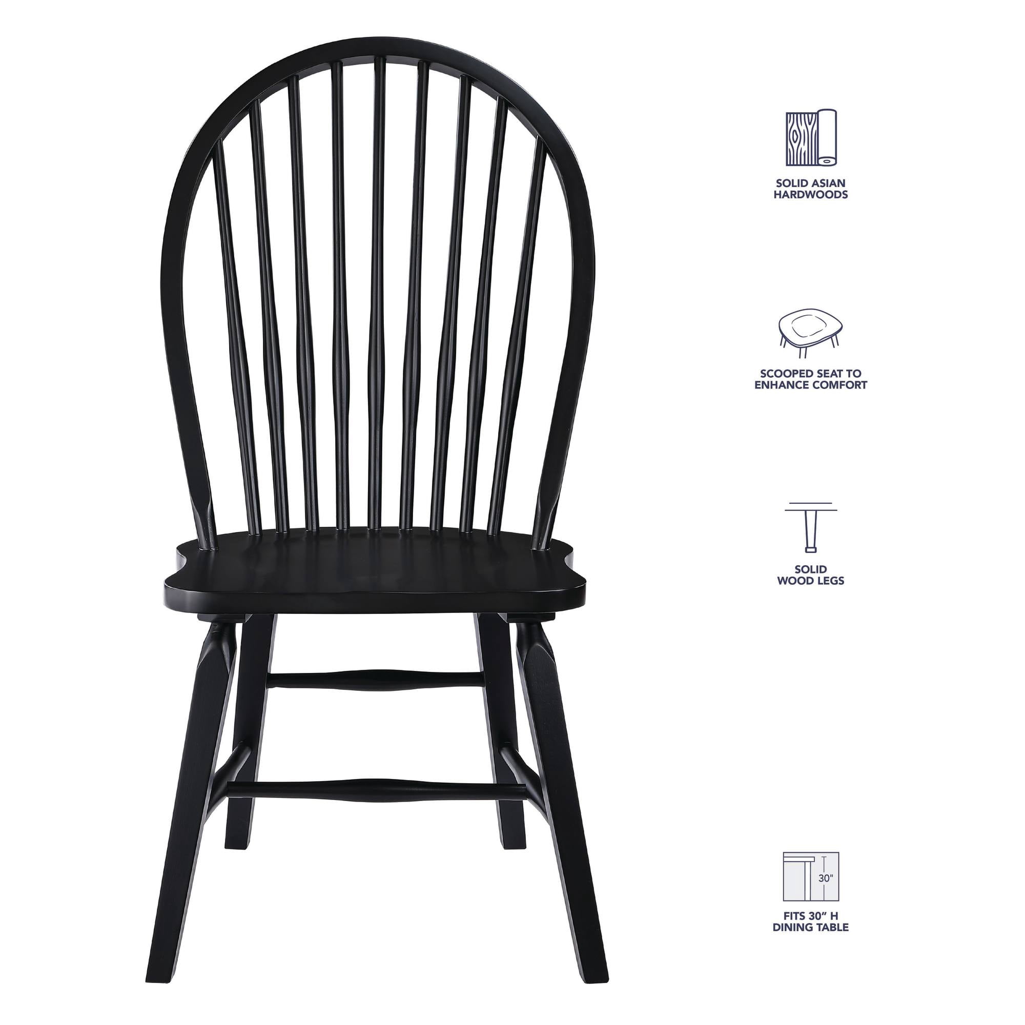 Steve Silver Sommerset Black Windsor Solid Wood Dining Chairs, Set of 2