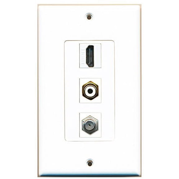 RiteAV - 1 Port HDMI and 1 Port RCA White and 1 Port Coax Cable TV- F-Type Decorative Wall Plate Decorative