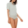 thumbnail image 4 of INSPIRE CHIC Women's Button Up Bodysuit One-Piece Short Sleeve Work Shirt Blouse M Light Grey, 4 of 6