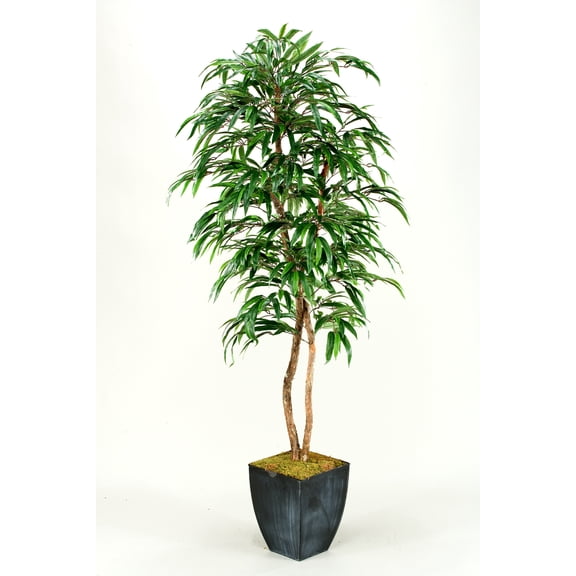 D&W Silks 7' Weeping Ficus Tree in Square Metal Planter