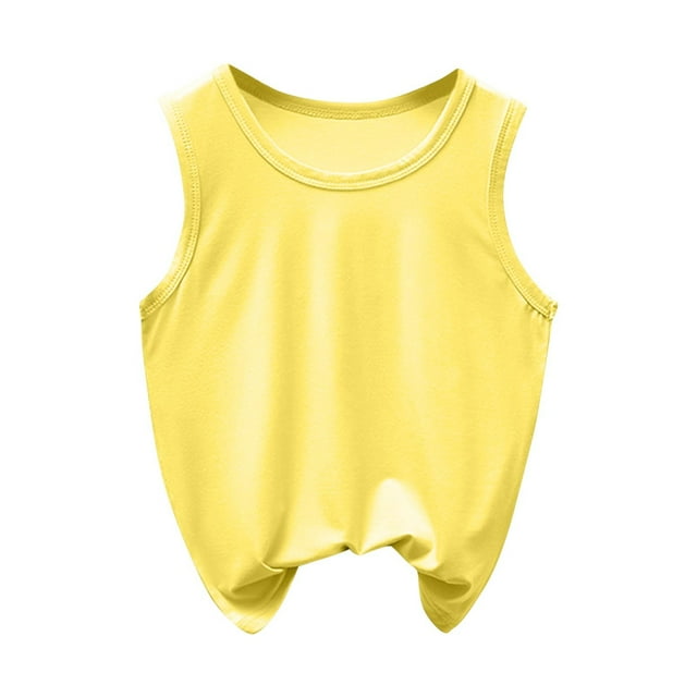SROBPTY T-Shirts Garçons Filles, T-Shirt de Base pour Enfants Uni à Col Rond d'Été Décontracté Confortable et Respirant Jaune 2 Ans