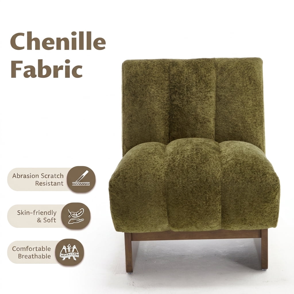 MOONMISS Modern Chenille Fabric Armchair with Wood Legs, Comfy Upholstered Reading Accent Chairs for Living Room,Green