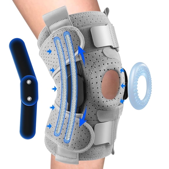 Hinged Knee Brace for Meniscus Tear,  Adjustable Knee Support for Knee Pain w/Side Stabilizers & Hinges for Injury or Surgery Recovery - Men and Women