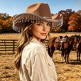 thumbnail image 2 of Western Cowboy Hat for Men Women Coffee Cowboy Country Unisex Halloween Classic Roll Up Fedora Hat, 2 of 5
