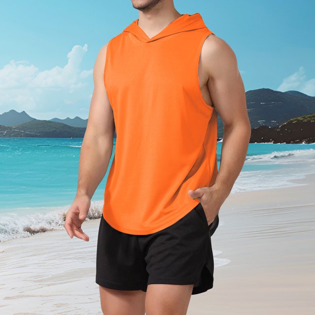 Blusa sin mangas con capucha de verano para hombre, informal, de moda, de color liso, con capucha, sin mangas, para hombre