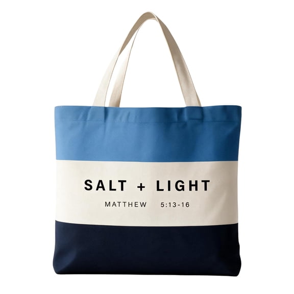 Christian Gifts for Women, Salt and Light Bible Verse Canvas Tote Bag (Carolina Blue / Navy)