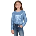 thumbnail image 2 of EnJoCho Girls Sequins Shirt Long Sleeve Crew Neck Plain Sparkle Tops Kids Toddler School Casual Soft T Shirt Pullover Clothes 5-14 Years, 2 of 5