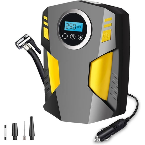 Tire Inflator Portable Air Compressor Car Tire Pump with 3 Nozzle Adaptors and Digital LED Light DC 12V Electric Car Air Pump for Car Tires and Other Inflatables
