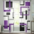 Abstract Geometric Art Black Purple Tulle Voile Curtains For Bedroom