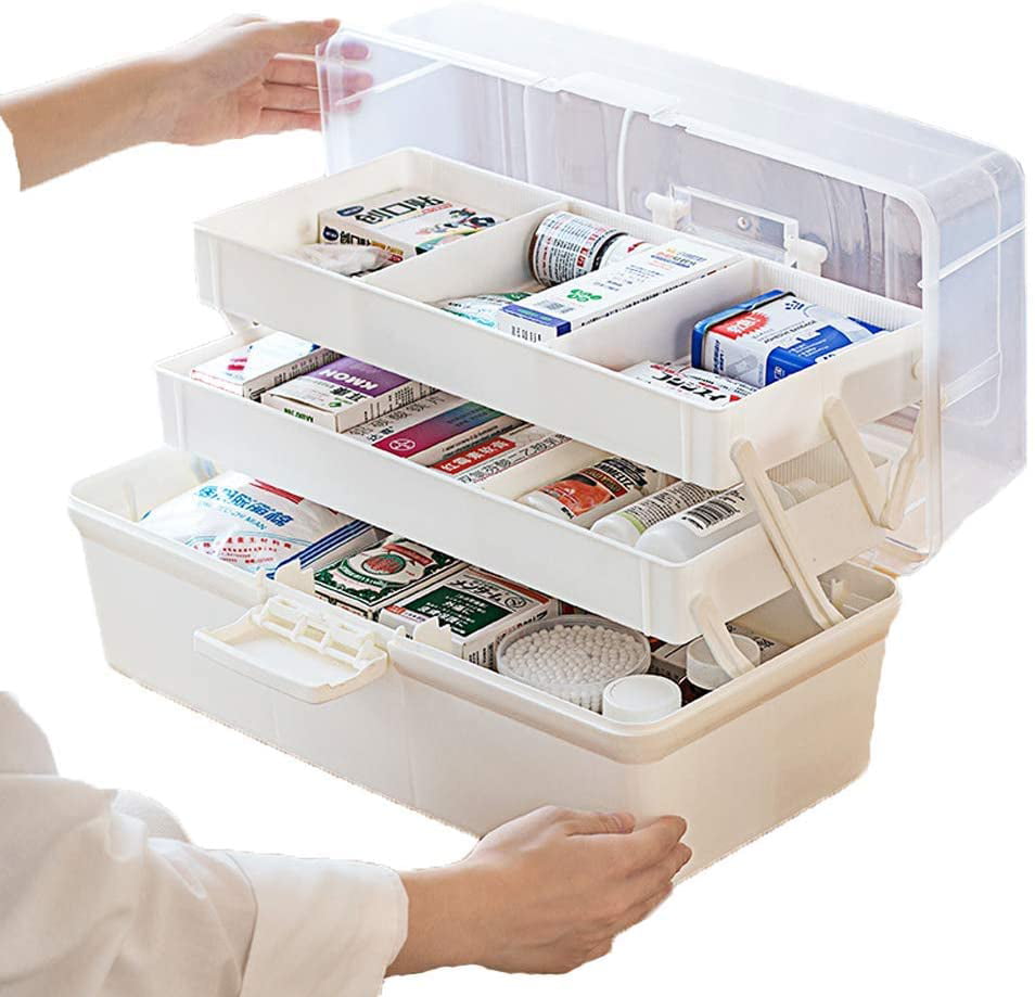Household Portable Box First Aid Box Medication Chest Pill Case Family Emergency Kit Storage Organizer Multi-Functional Removable Tray 