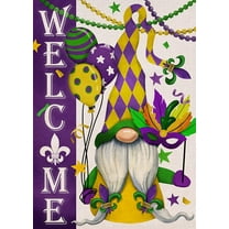 Sonernt Welcome Mardi Gras Gnome Garden Flag, Carnival Purple Yellow Green Yard Outside Decorations 12x18 Inch