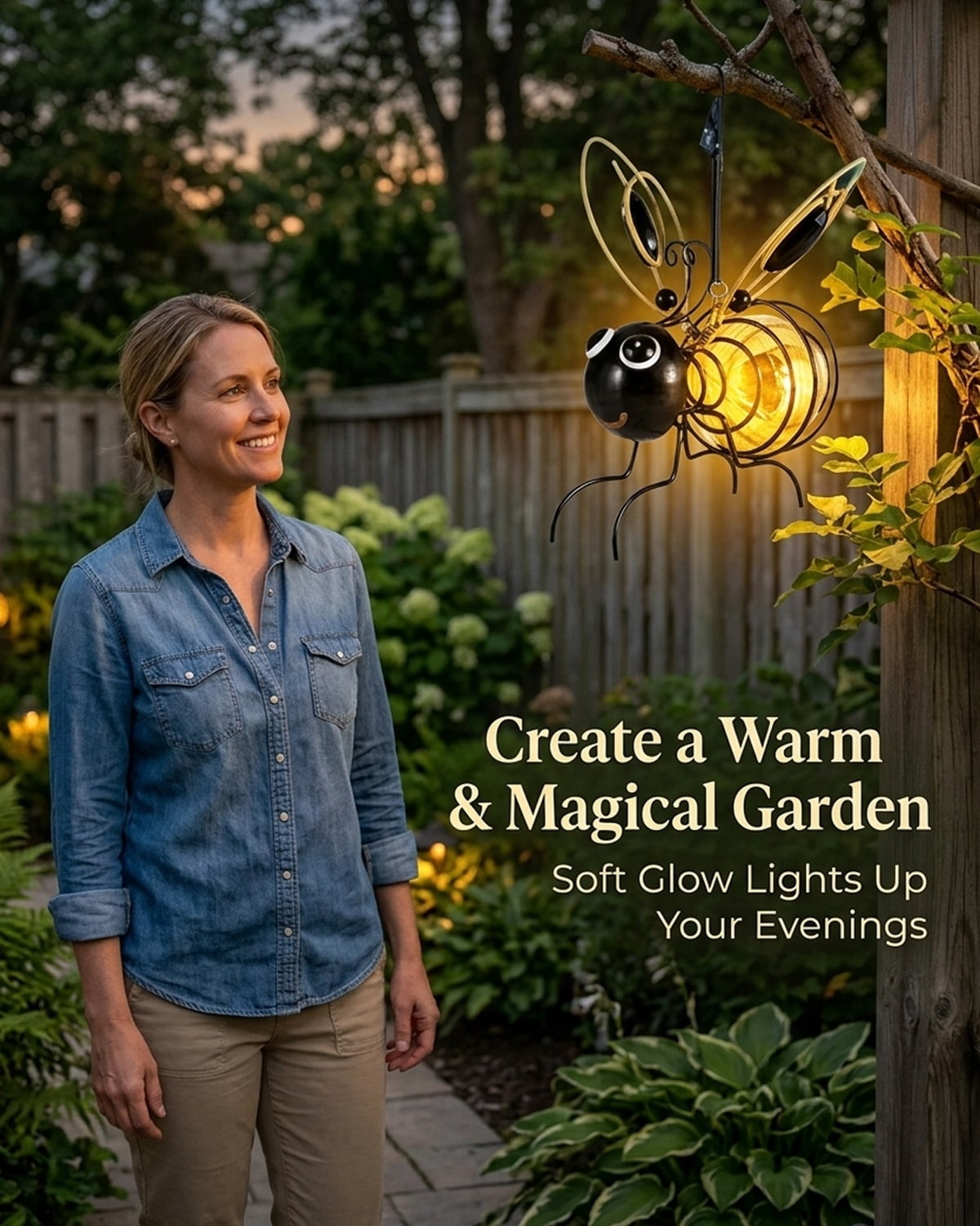 Outdoor Hanging Solar Bee Light, Waterproof Bumble Bees Solars Light, Glowing Metal Bee with Spring Figurine Lights, Cute Solar Insect, For Party Festivals Garden Decor Birthday Gifts