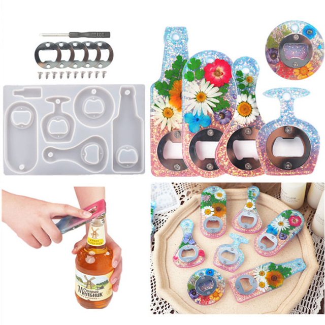Molde para abridor de botellas, molde de resina epoxi, kit de molde para abridor de botellas con accesorios, molde de silicona de resina epoxi para abridor de botellas, herramienta para abrir bo