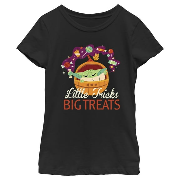 Girl's Star Wars: The Mandalorian Halloween Grogu Big Treats  Graphic Tee Black Medium