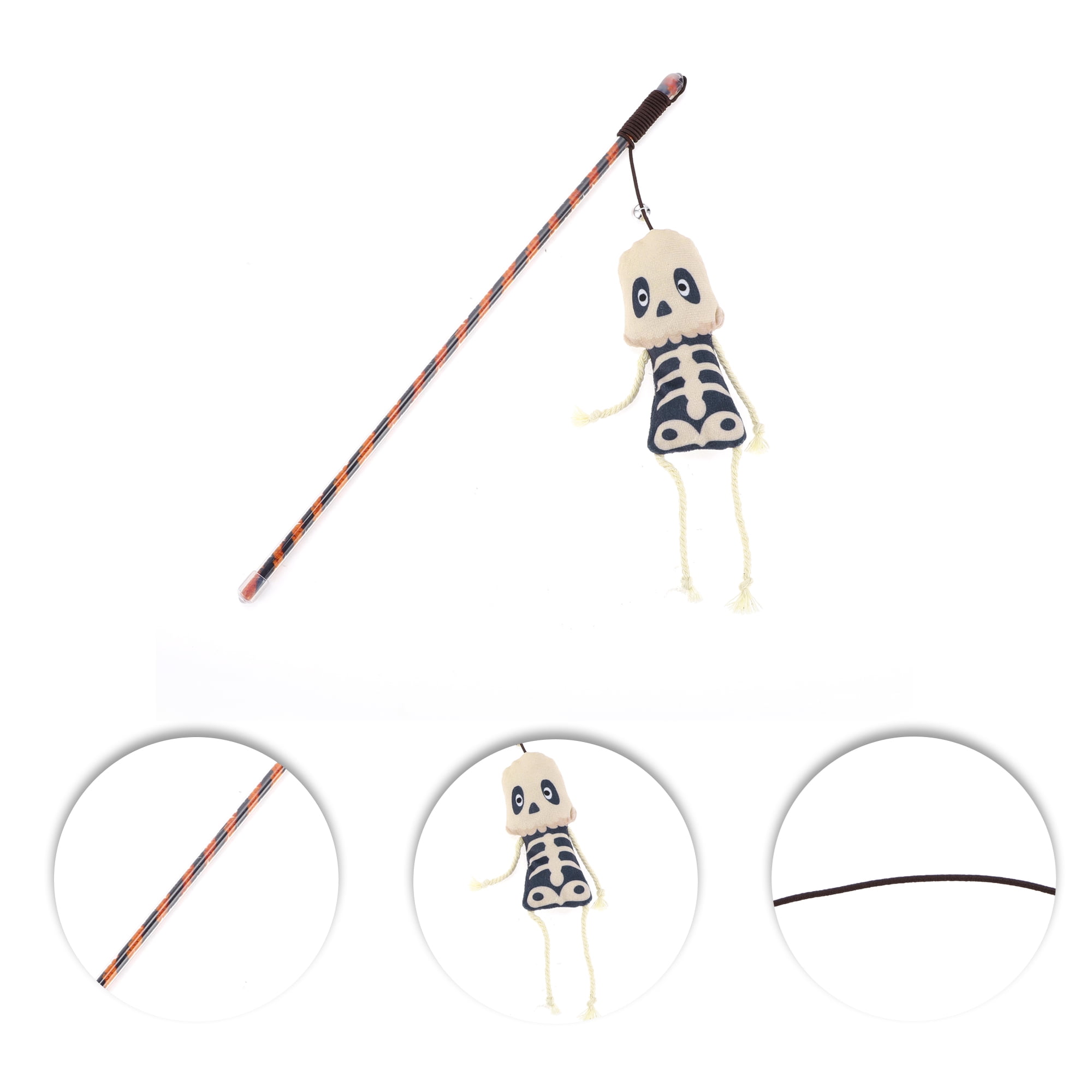 Unique Bargains 1 Pc Portable Bone Pattern Cat Playing Rod for Indoor Black and White