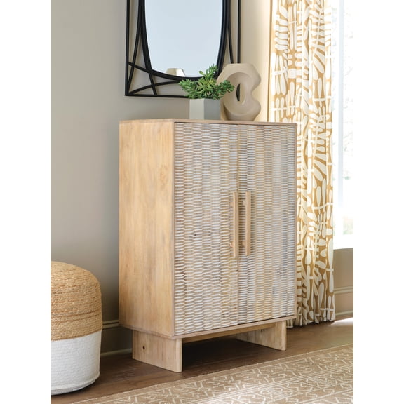 Signature Design by Ashley Dallinbury Accent Storage Cabinet with Carved Doors, Natural & Whitewash