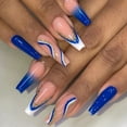 thumbnail image 4 of 24pcs Long Ballet False Nail Full Cover Fake Nail Grey White Marble Design Nails Tip French Coffin Nails Press On Nails, 4 of 6