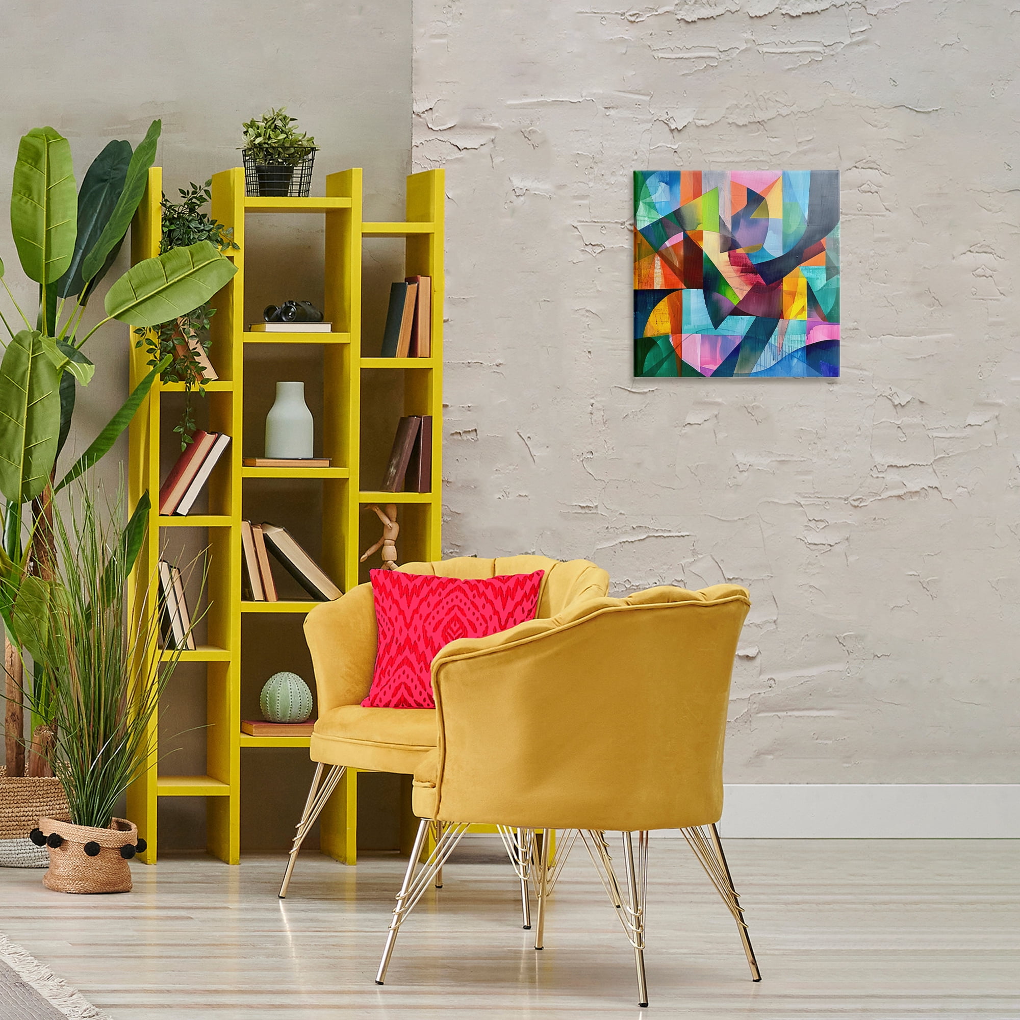 Stupell Industries Layered Luminous Shapes Abstract Painting Gallery Wrapped Canvas Art Print Wall Art, 17 x 17